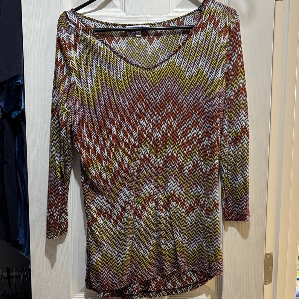 Jennifer Lopez Chevron Pattern Top - Orange, Yellow, White